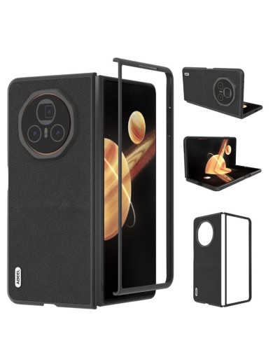 Предпазен гръб от естествена телешка кожа за Honor Magic V3 - черен