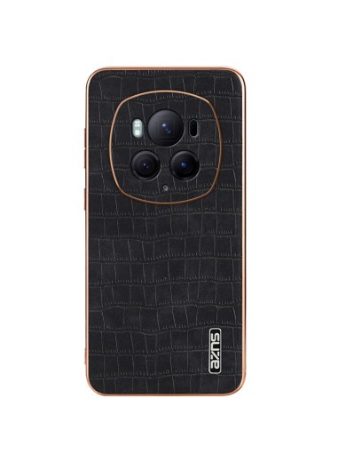 Предпазен гръб от еко кожа с крокодилски шарки за Honor Magic6 Pro - черен
