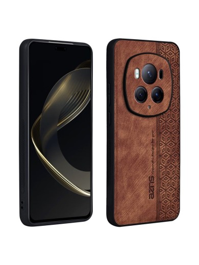 Противоплъзгащ се тънък гръб от еко кожа за Honor Magic6 Pro - кафяв