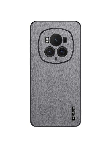 Удароустойчив гръб от еко кожа  с дървесна текстура за Honor Magic6 Pro - сив