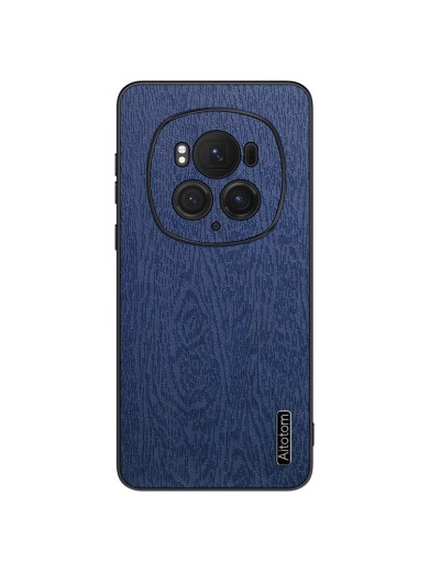 Удароустойчив гръб от еко кожа  с дървесна текстура за Honor Magic6 Pro - син