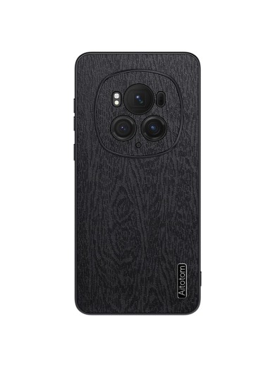 Удароустойчив гръб от еко кожа  с дървесна текстура за Honor Magic6 Pro - черен