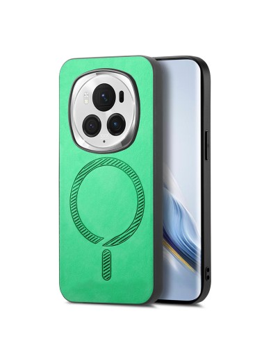 Предпазен гръб от еко кожа, съвместим с MagSafe за Honor Magic6 Pro - зелен