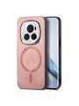 Предпазен гръб от еко кожа, съвместим с MagSafe за Honor Magic6 Pro - розов