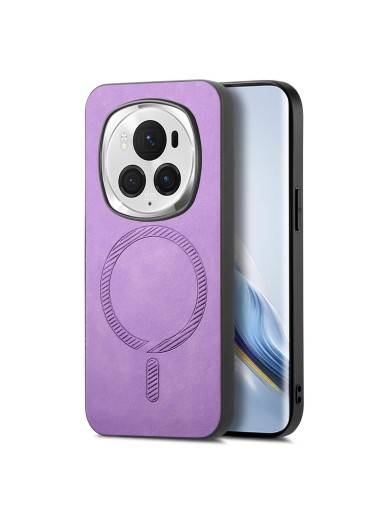 Предпазен гръб от еко кожа, съвместим с MagSafe за Honor Magic6 Pro - лилав