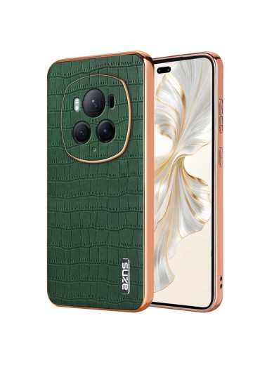 Предпазен гръб от еко кожа с крокодилски шарки за Honor Magic6 Pro - зелен