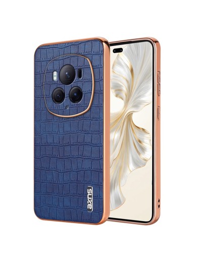 Предпазен гръб от еко кожа с крокодилски шарки за Honor Magic6 Pro - син