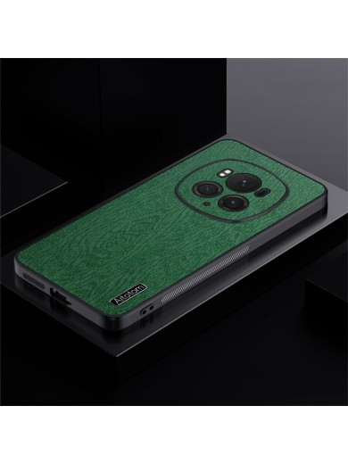 Удароустойчив гръб от еко кожа  с дървесна текстура за Honor Magic6 Pro - зелен