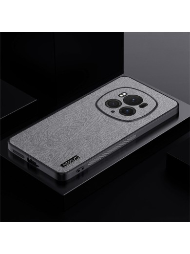 Удароустойчив гръб от еко кожа  с дървесна текстура за Honor Magic6 Pro - сив
