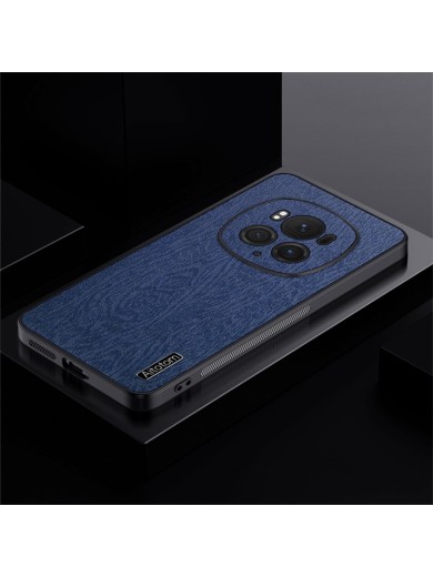 Удароустойчив гръб от еко кожа  с дървесна текстура за Honor Magic6 Pro - син