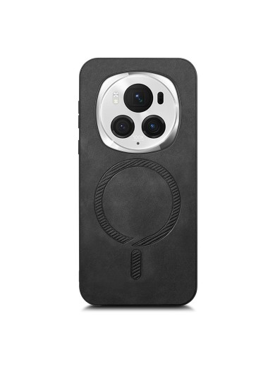 Предпазен гръб от еко кожа, съвместим с MagSafe за Honor Magic6 Pro - черен