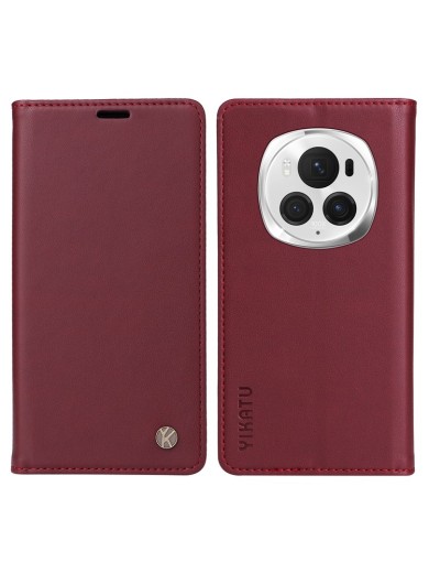 Калъф за телефон от еко кожа тип портмоне за Honor Magic6 Pro - червен