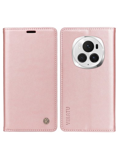 Калъф за телефон от еко кожа тип портмоне за Honor Magic6 Pro - розов