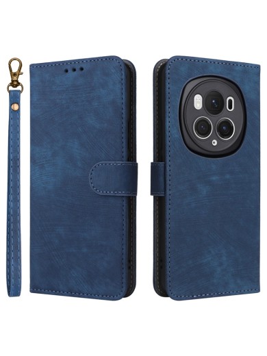Калъф от еко кожа тип портмоне с RFID блокиране за Honor Magic6 Pro - син