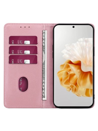 Калъф от еко кожа тип портмоне за Honor Magic6 Pro - розов