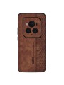 Противоплъзгащ се тънък гръб от еко кожа за Honor Magic6 Ultimate - кафяв