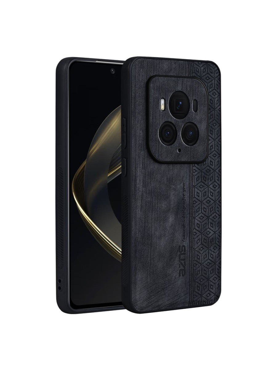 Противоплъзгащ се тънък гръб от еко кожа за Honor Magic6 Ultimate - черен