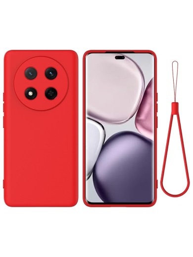 Предпазен удароустойчив силиконов гръб с каишка за Honor Magic7 Lite - червен Предпазен удароустойчив силиконов гръб с каишка за Honor Magic7 Lite - червен
