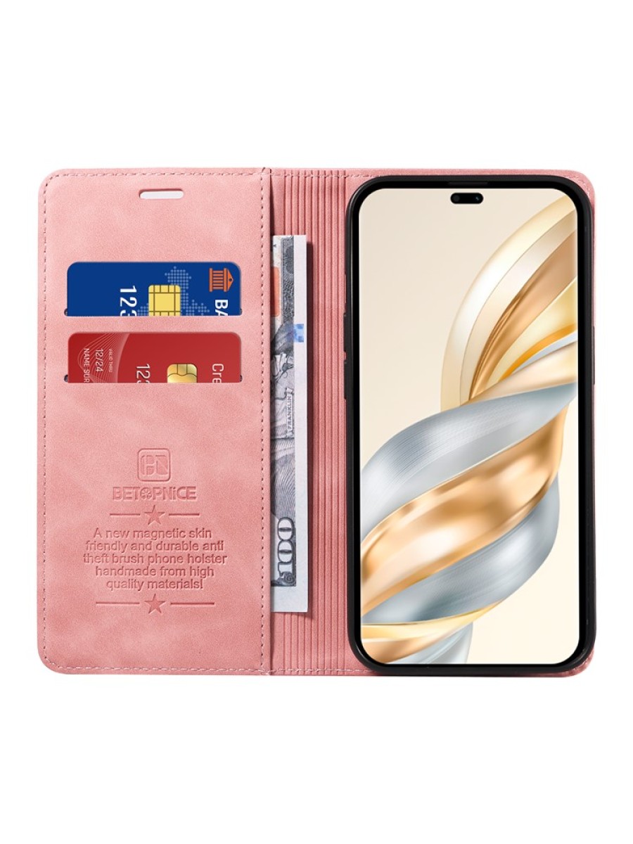 Калъф от еко кожа тип портмоне с RFID  блокираща технология за Honor Magic7 Lite - розов