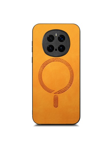 Предпазен гръб от еко кожа съвместим с MagSafe за Honor Magic7 Pro - жълт