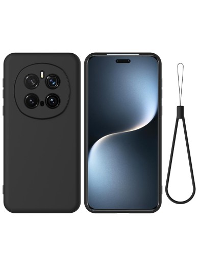Предпазен удароустойчив силиконов гръб с каишка за Honor Magic7 Pro - черен Предпазен удароустойчив силиконов гръб с каишка за Honor Magic7 Pro - черен