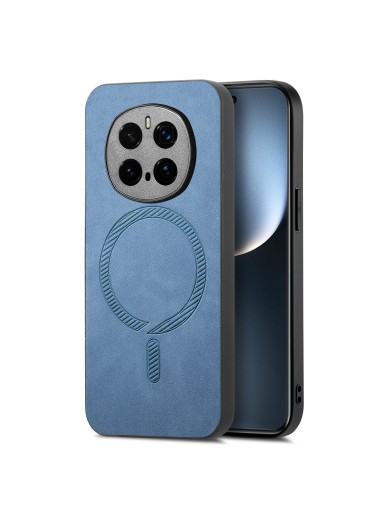 Предпазен гръб от еко кожа съвместим с MagSafe за Honor Magic7 Pro - син