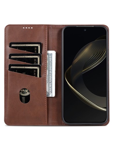 Калъф от еко кожа тип портмоне за Honor Magic7 Pro - кафяв