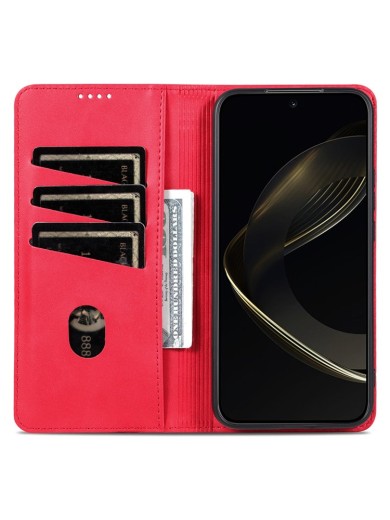 Калъф от еко кожа тип портмоне за Honor Magic7 Pro - червен