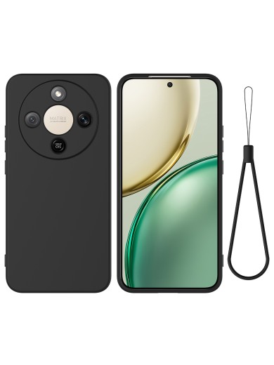 Предпазен устойчив на надраскване силиконов гръб с каишка за Honor Magic8 Lite - черен Предпазен устойчив на надраскване силиконов гръб с каишка за Honor Magic8 Lite - черен