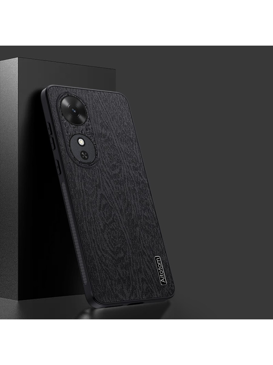 Удароустойчив гръб от еко кожа с дървесна текстура за Honor Play 60 - черен