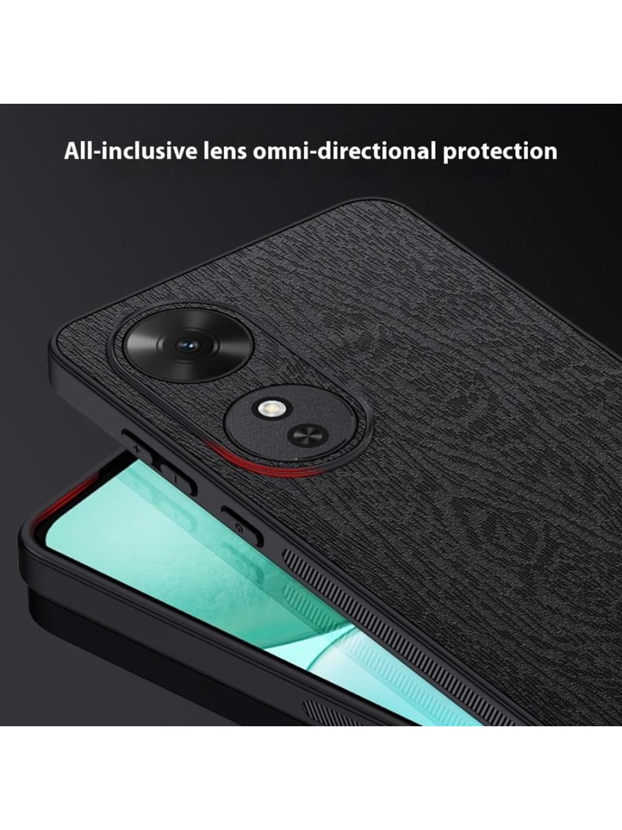 Удароустойчив гръб от еко кожа с дървесна текстура за Honor Play 60 - черен