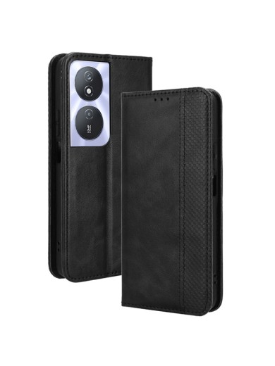Калъф от еко кожа с ретро текстура тип портмоне за Honor Play 8T - черен Калъф от еко кожа с ретро текстура тип портмоне за Honor Play 8T - черен