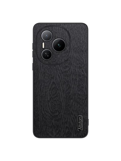 Удароустойчив гръб от еко кожа с дървесна текстура за Honor Power - черен