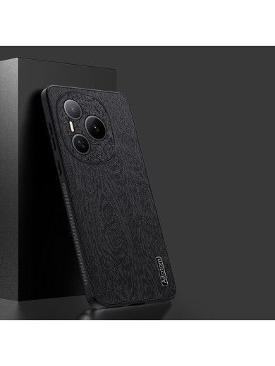 Удароустойчив гръб от еко кожа с дървесна текстура за Honor Power - черен