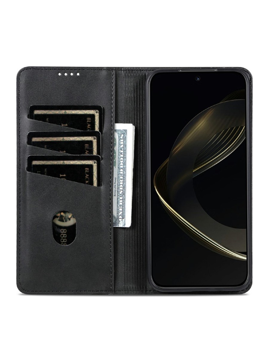 Калъф от еко кожа тип портмоне за Honor Power2 - черен