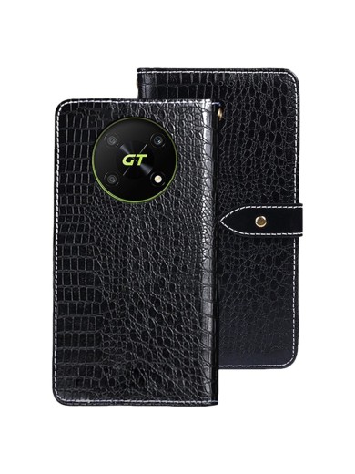 Калъф от еко кожа с крокодилова текстура тип портмоне за Honor X40 GT - черен