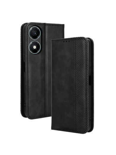 Калъф от еко кожа с ретро текстура тип портмоне за Honor X5 Plus - черен Калъф от еко кожа с ретро текстура тип портмоне за Honor X5 Plus - черен