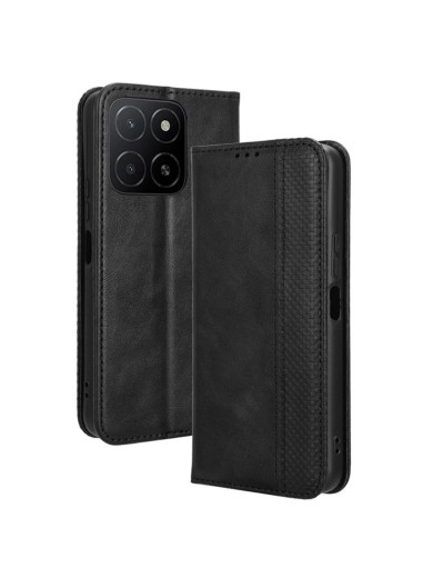 Калъф от еко кожа с ретро текстура тип портмоне за Honor X5b Plus - черен