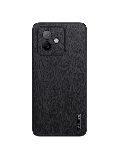 Удароустойчив гръб от еко кожа с дървесна текстура за Honor X60 GT - черен