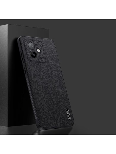 Удароустойчив гръб от еко кожа с дървесна текстура за Honor X60 GT - черен