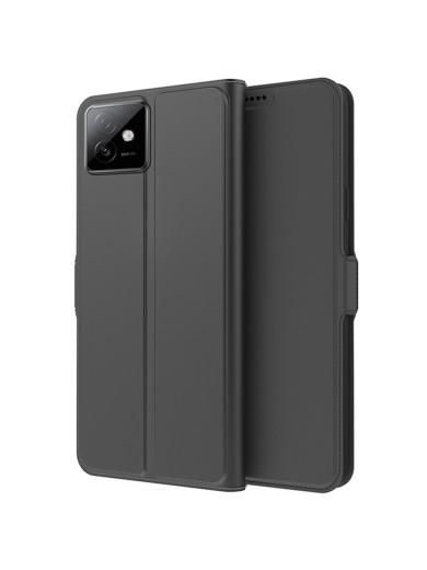 Удароустойчив калъф от еко кожа тип портмоне за Honor X60 GT - черен
