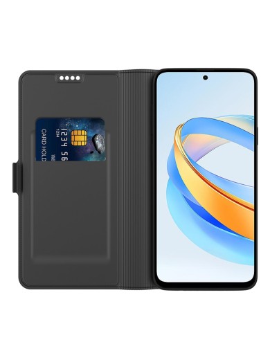 Удароустойчив калъф от еко кожа тип портмоне за Honor X60 GT - черен
