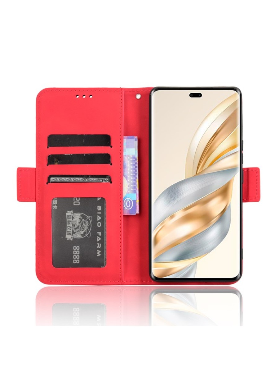 Калъф от еко кожа тип портмоне за Honor X60 Pro - червен