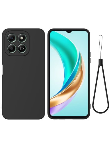 Предпазен устойчив на надраскване силиконов гръб с каишка за Honor X6c - черен