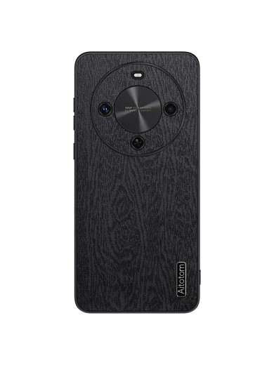 Удароустойчив гръб от еко кожа с дървесна текстура за Honor X70 - черен