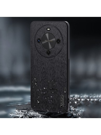 Удароустойчив гръб от еко кожа с дървесна текстура за Honor X70 - черен