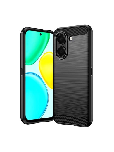 Мек удароустойчив гръб с текстура на карбонови влакна за Honor X7e - черен Мек удароустойчив гръб с текстура на карбонови влакна за Honor X7e - черен