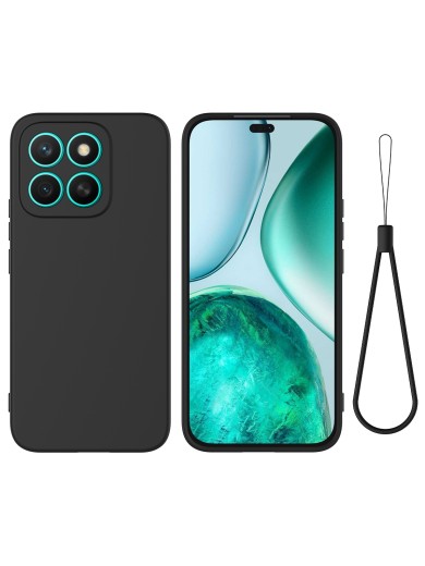 Предпазен удароустойчив силиконов гръб с каишка за Honor X8c - черен Предпазен удароустойчив силиконов гръб с каишка за Honor X8c - черен