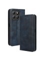 Калъф от еко кожа с ретро текстура тип портмоне за Honor X8c - син