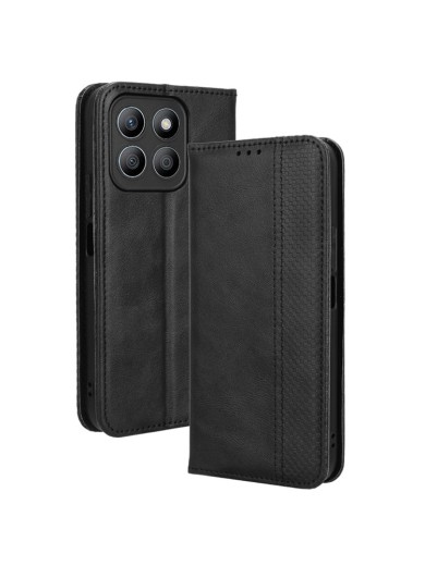 Калъф от еко кожа с ретро текстура тип портмоне за Honor X8c - черен Калъф от еко кожа с ретро текстура тип портмоне за Honor X8c - черен